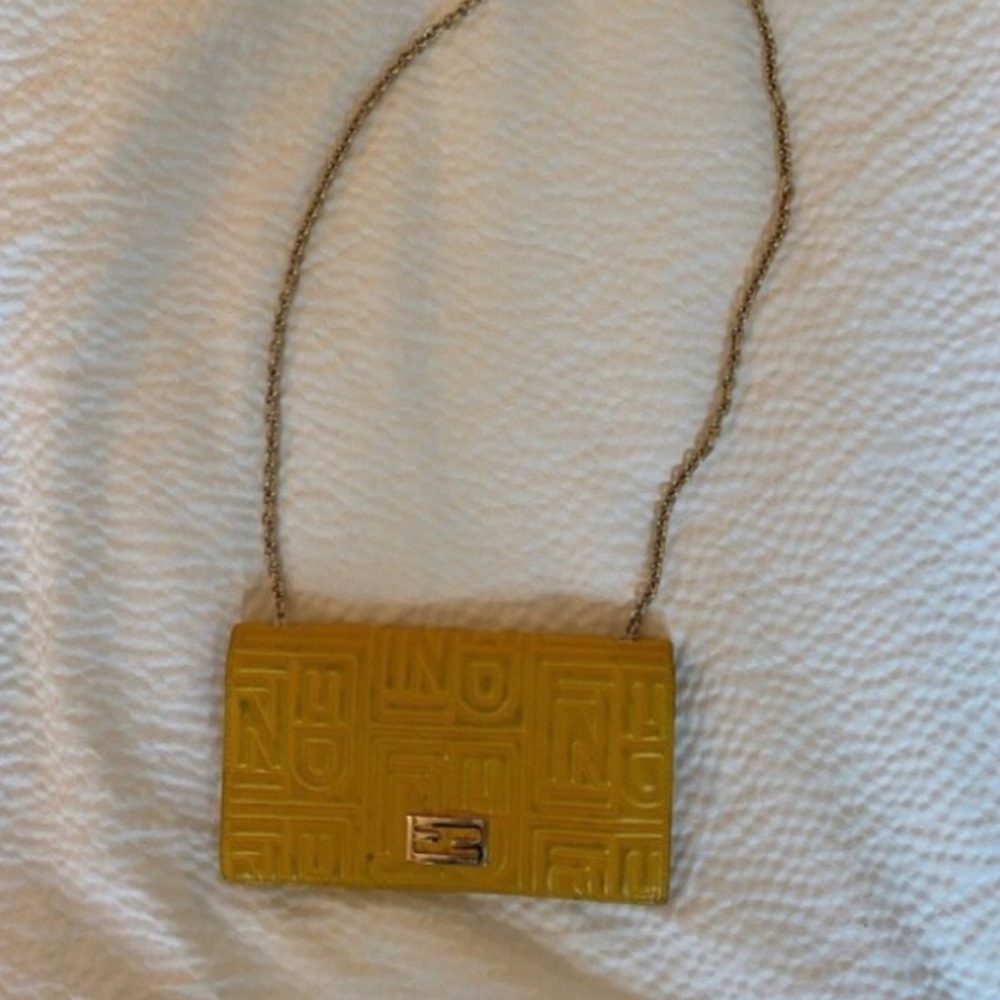 Fendi Wallet on Chain Leather Crossbody Bag Yellow